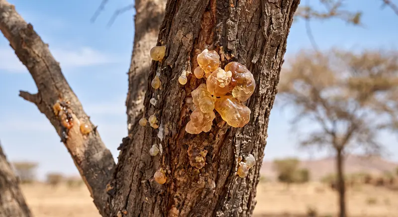 Acacia senegal, natural exudation